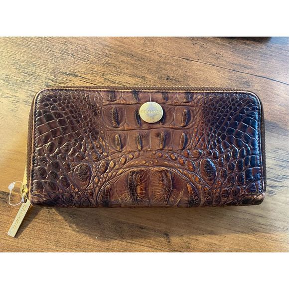 Brahmin Textured Leather Wallet Pecan Melbourne Brown Double Zip - Picture 1 of 14